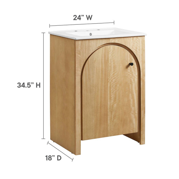 Modway Furniture Appia 24" Compact Bathroom Vanity with Integrated Ceramic Sink and Retro Charm for Small Spaces Oak White EEI-6788-OAK-WHI