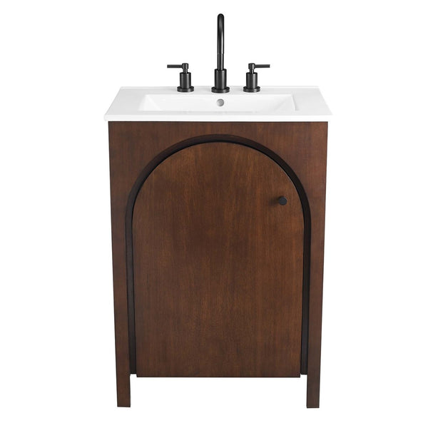 Modway Furniture Appia 24" Compact Bathroom Vanity with Integrated Ceramic Sink and Retro Charm for Small Spaces Walnut White EEI-6788-WAL-WHI