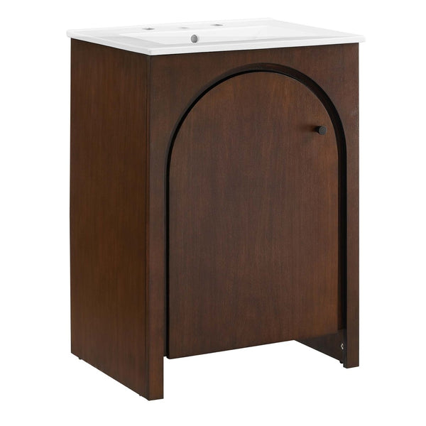 Modway Furniture Appia 24" Compact Bathroom Vanity with Integrated Ceramic Sink and Retro Charm for Small Spaces Walnut White EEI-6788-WAL-WHI