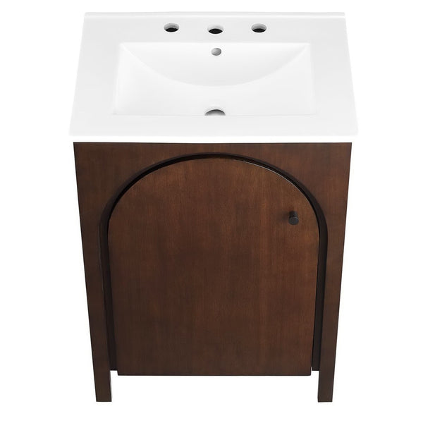 Modway Furniture Appia 24" Compact Bathroom Vanity with Integrated Ceramic Sink and Retro Charm for Small Spaces Walnut White EEI-6788-WAL-WHI