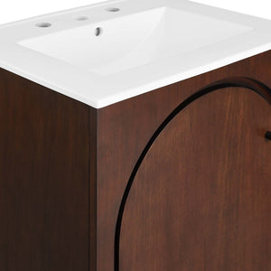 Modway Furniture Appia 24" Compact Bathroom Vanity with Integrated Ceramic Sink and Retro Charm for Small Spaces Walnut White EEI-6788-WAL-WHI
