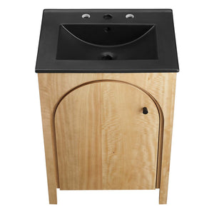 Modway Furniture Appia 24" Bathroom Vanity - Retro-Inspired Design with Black Ceramic Sink and Ample Storage Space Oak Black EEI-6789-OAK-BLK