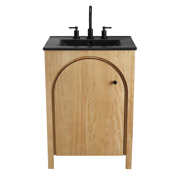 Modway Furniture Appia 24" Bathroom Vanity - Retro-Inspired Design with Black Ceramic Sink and Ample Storage Space Oak Black EEI-6789-OAK-BLK