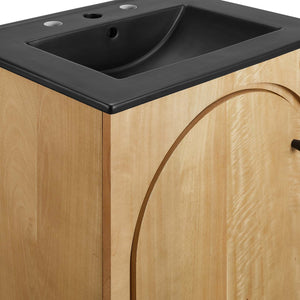 Modway Furniture Appia 24" Bathroom Vanity - Retro-Inspired Design with Black Ceramic Sink and Ample Storage Space Oak Black EEI-6789-OAK-BLK