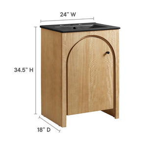 Modway Furniture Appia 24" Bathroom Vanity - Retro-Inspired Design with Black Ceramic Sink and Ample Storage Space Oak Black EEI-6789-OAK-BLK