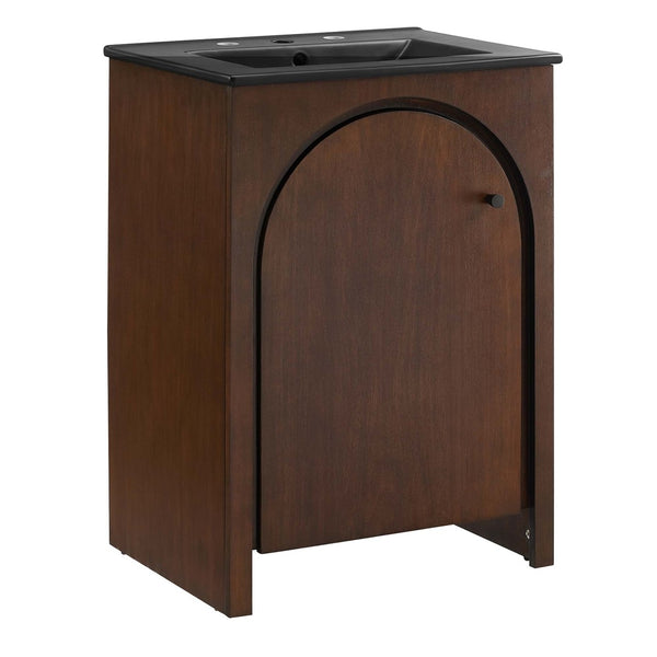 Modway Furniture Appia 24" Bathroom Vanity - Retro-Inspired Design with Black Ceramic Sink and Ample Storage Space Walnut Black EEI-6789-WAL-BLK