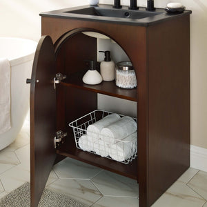 Modway Furniture Appia 24" Bathroom Vanity - Retro-Inspired Design with Black Ceramic Sink and Ample Storage Space Walnut Black EEI-6789-WAL-BLK
