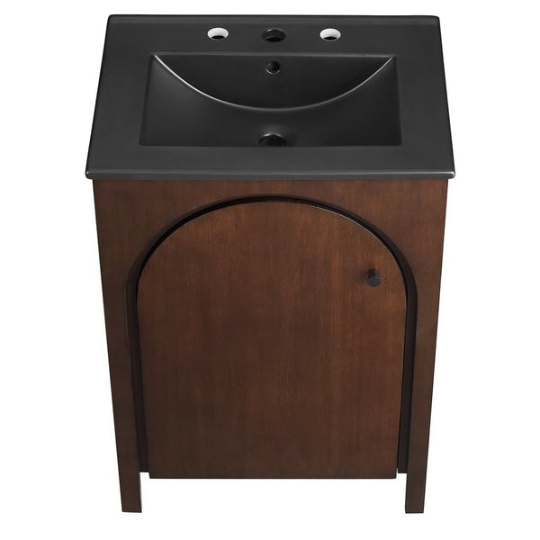Modway Furniture Appia 24" Bathroom Vanity - Retro-Inspired Design with Black Ceramic Sink and Ample Storage Space Walnut Black EEI-6789-WAL-BLK