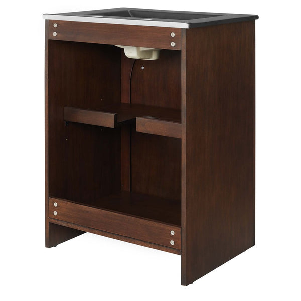 Modway Furniture Appia 24" Bathroom Vanity - Retro-Inspired Design with Black Ceramic Sink and Ample Storage Space Walnut Black EEI-6789-WAL-BLK