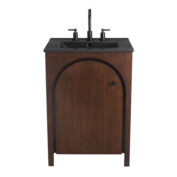 Modway Furniture Appia 24" Bathroom Vanity - Retro-Inspired Design with Black Ceramic Sink and Ample Storage Space Walnut Black EEI-6789-WAL-BLK