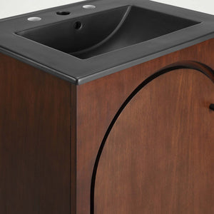 Modway Furniture Appia 24" Bathroom Vanity - Retro-Inspired Design with Black Ceramic Sink and Ample Storage Space Walnut Black EEI-6789-WAL-BLK