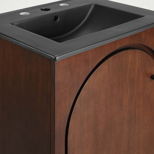 Modway Furniture Appia 24" Bathroom Vanity - Retro-Inspired Design with Black Ceramic Sink and Ample Storage Space Walnut Black EEI-6789-WAL-BLK
