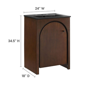 Modway Furniture Appia 24" Bathroom Vanity - Retro-Inspired Design with Black Ceramic Sink and Ample Storage Space Walnut Black EEI-6789-WAL-BLK