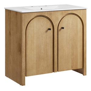 Modway Furniture Appia 36" Bathroom Vanity with Integrated Ceramic Sink and Soft-Close Doors for Organized Storage Oak White EEI-6790-OAK-WHI