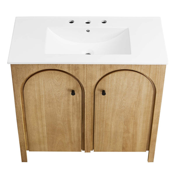 Modway Furniture Appia 36" Bathroom Vanity with Integrated Ceramic Sink and Soft-Close Doors for Organized Storage Oak White EEI-6790-OAK-WHI