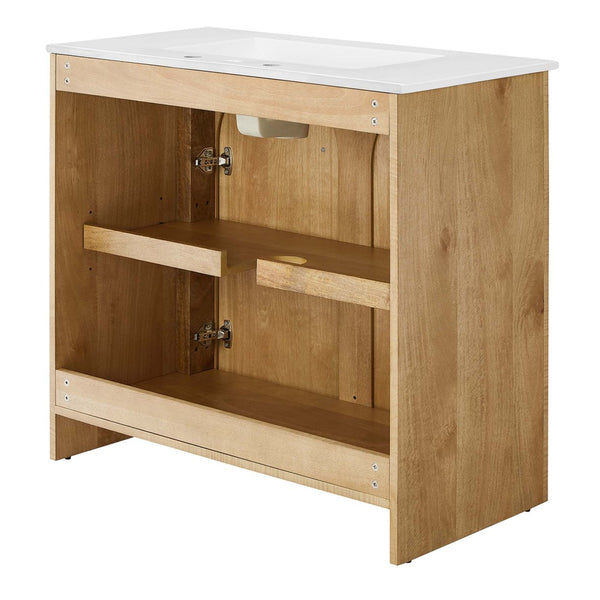 Modway Furniture Appia 36" Bathroom Vanity with Integrated Ceramic Sink and Soft-Close Doors for Organized Storage Oak White EEI-6790-OAK-WHI