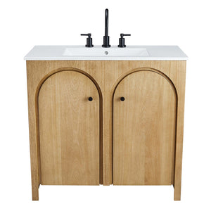 Modway Furniture Appia 36" Bathroom Vanity with Integrated Ceramic Sink and Soft-Close Doors for Organized Storage Oak White EEI-6790-OAK-WHI