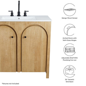 Modway Furniture Appia 36" Bathroom Vanity with Integrated Ceramic Sink and Soft-Close Doors for Organized Storage Oak White EEI-6790-OAK-WHI