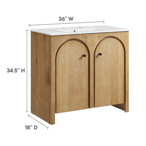 Modway Furniture Appia 36" Bathroom Vanity with Integrated Ceramic Sink and Soft-Close Doors for Organized Storage Oak White EEI-6790-OAK-WHI