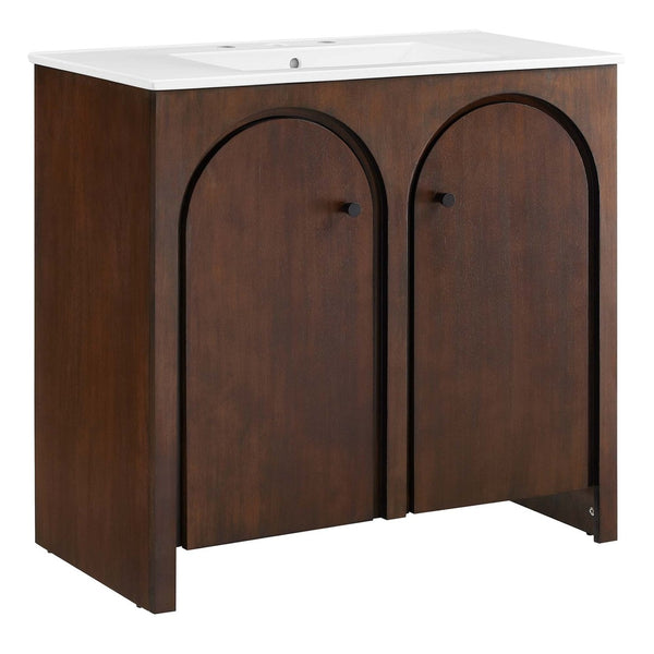 Modway Furniture Appia 36" Bathroom Vanity with Integrated Ceramic Sink and Soft-Close Doors for Organized Storage Walnut White EEI-6790-WAL-WHI