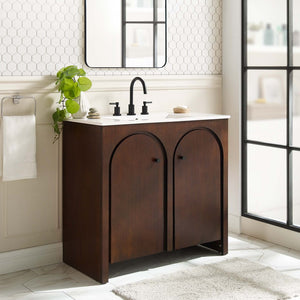 Modway Furniture Appia 36" Bathroom Vanity with Integrated Ceramic Sink and Soft-Close Doors for Organized Storage Walnut White EEI-6790-WAL-WHI