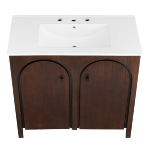 Modway Furniture Appia 36" Bathroom Vanity with Integrated Ceramic Sink and Soft-Close Doors for Organized Storage Walnut White EEI-6790-WAL-WHI