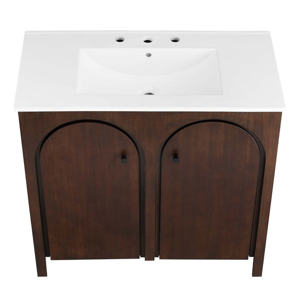Modway Furniture Appia 36" Bathroom Vanity with Integrated Ceramic Sink and Soft-Close Doors for Organized Storage Walnut White EEI-6790-WAL-WHI