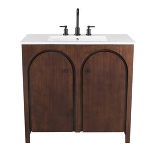 Modway Furniture Appia 36" Bathroom Vanity with Integrated Ceramic Sink and Soft-Close Doors for Organized Storage Walnut White EEI-6790-WAL-WHI
