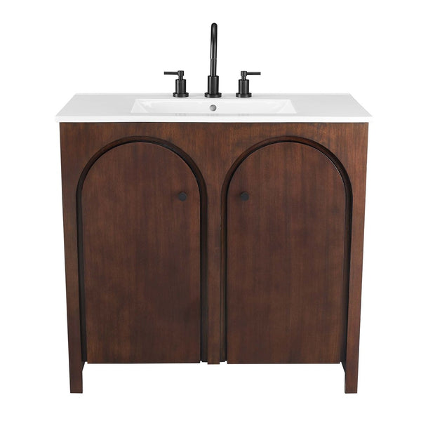 Modway Furniture Appia 36" Bathroom Vanity with Integrated Ceramic Sink and Soft-Close Doors for Organized Storage Walnut White EEI-6790-WAL-WHI