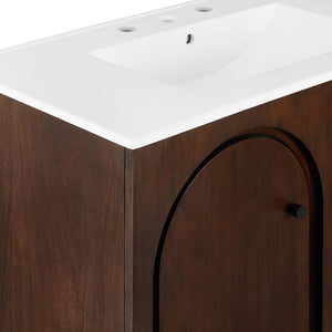 Modway Furniture Appia 36" Bathroom Vanity with Integrated Ceramic Sink and Soft-Close Doors for Organized Storage Walnut White EEI-6790-WAL-WHI