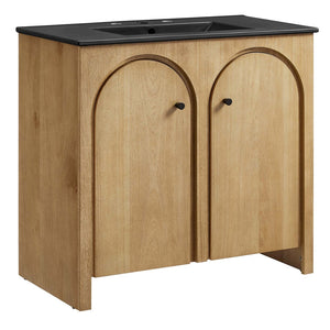 Modway Furniture Appia 36" Bathroom Vanity - Mid-Century Modern Design with Soft-Close Doors and Ceramic Sink Oak Black EEI-6791-OAK-BLK