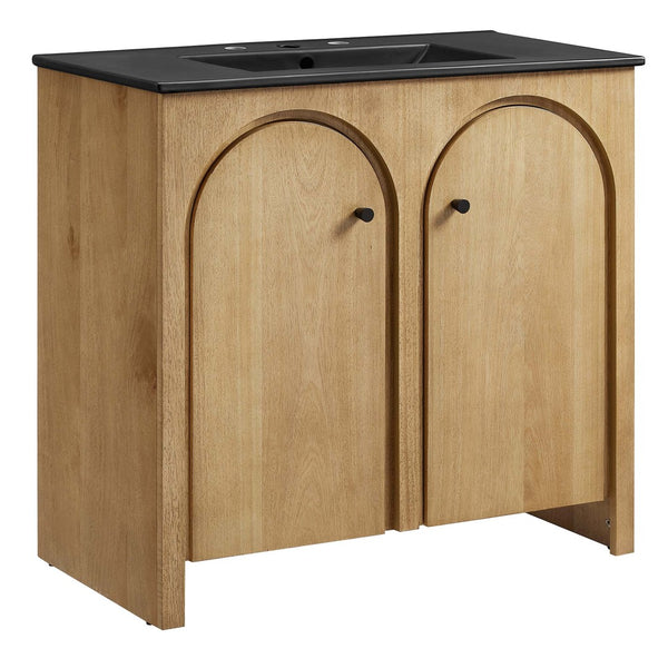 Modway Furniture Appia 36" Bathroom Vanity - Mid-Century Modern Design with Soft-Close Doors and Ceramic Sink Oak Black EEI-6791-OAK-BLK