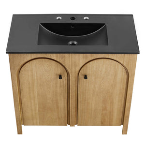 Modway Furniture Appia 36" Bathroom Vanity - Mid-Century Modern Design with Soft-Close Doors and Ceramic Sink Oak Black EEI-6791-OAK-BLK