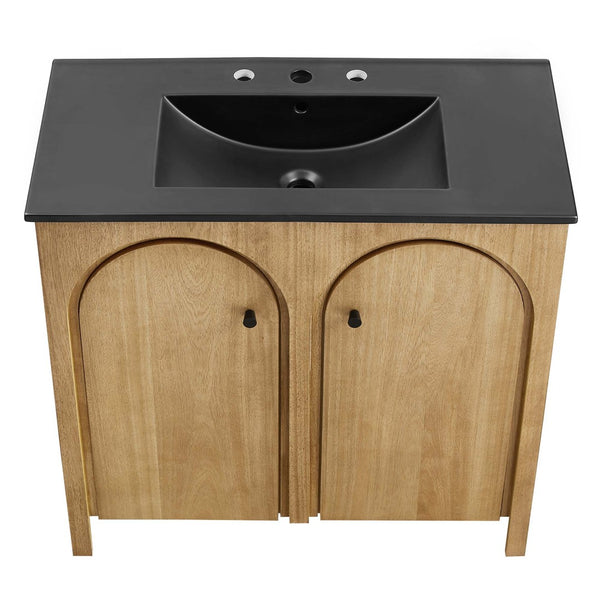 Modway Furniture Appia 36" Bathroom Vanity - Mid-Century Modern Design with Soft-Close Doors and Ceramic Sink Oak Black EEI-6791-OAK-BLK