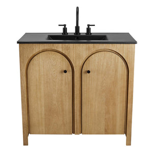 Modway Furniture Appia 36" Bathroom Vanity - Mid-Century Modern Design with Soft-Close Doors and Ceramic Sink Oak Black EEI-6791-OAK-BLK