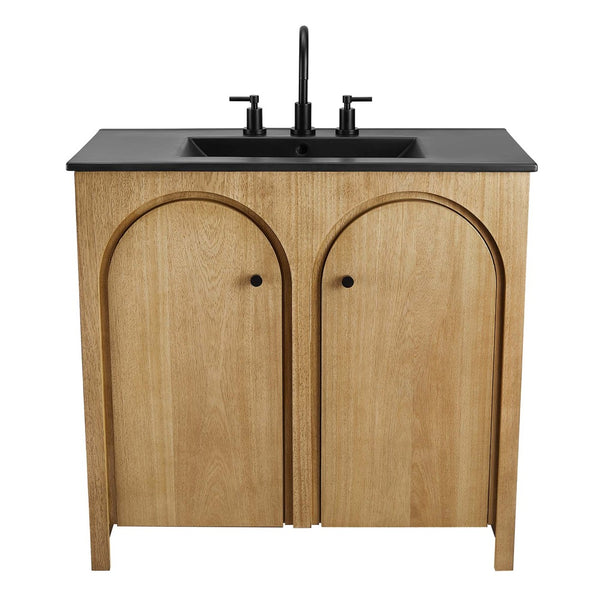 Modway Furniture Appia 36" Bathroom Vanity - Mid-Century Modern Design with Soft-Close Doors and Ceramic Sink Oak Black EEI-6791-OAK-BLK