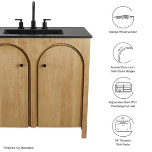 Modway Furniture Appia 36" Bathroom Vanity - Mid-Century Modern Design with Soft-Close Doors and Ceramic Sink Oak Black EEI-6791-OAK-BLK