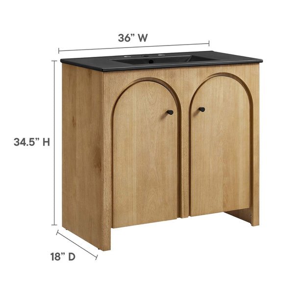 Modway Furniture Appia 36" Bathroom Vanity - Mid-Century Modern Design with Soft-Close Doors and Ceramic Sink Oak Black EEI-6791-OAK-BLK