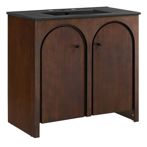Modway Furniture Appia 36" Bathroom Vanity - Mid-Century Modern Design with Soft-Close Doors and Ceramic Sink Walnut Black EEI-6791-WAL-BLK