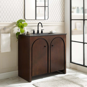 Modway Furniture Appia 36" Bathroom Vanity - Mid-Century Modern Design with Soft-Close Doors and Ceramic Sink Walnut Black EEI-6791-WAL-BLK