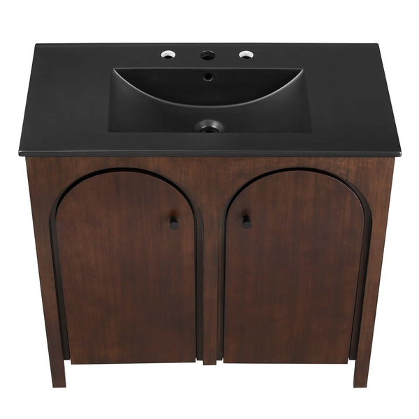 Modway Furniture Appia 36" Bathroom Vanity - Mid-Century Modern Design with Soft-Close Doors and Ceramic Sink Walnut Black EEI-6791-WAL-BLK