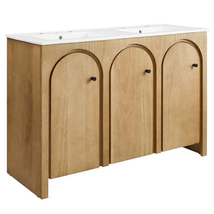 Modway Furniture Appia 48" Double Sink Bathroom Vanity - Stylish Retro Design with Ample Storage and Soft-Close Hinges Oak White EEI-6792-OAK-WHI