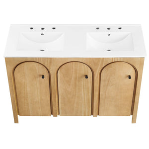 Modway Furniture Appia 48" Double Sink Bathroom Vanity - Stylish Retro Design with Ample Storage and Soft-Close Hinges Oak White EEI-6792-OAK-WHI