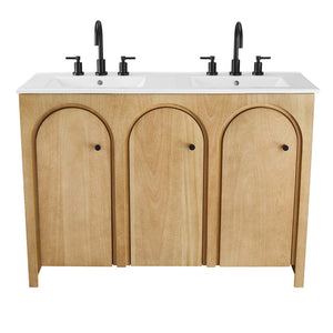 Modway Furniture Appia 48" Double Sink Bathroom Vanity - Stylish Retro Design with Ample Storage and Soft-Close Hinges Oak White EEI-6792-OAK-WHI