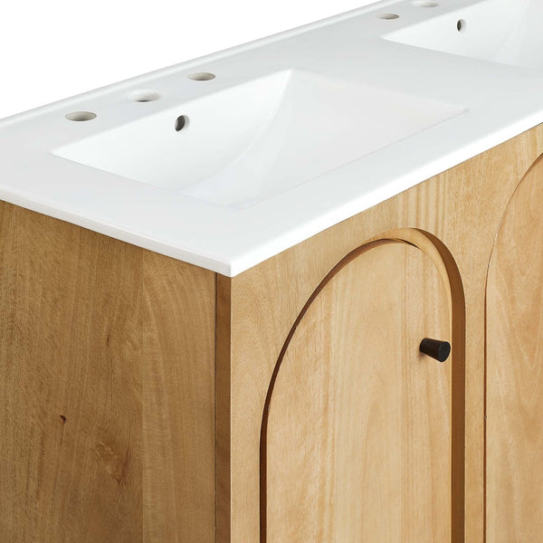 Modway Furniture Appia 48" Double Sink Bathroom Vanity - Stylish Retro Design with Ample Storage and Soft-Close Hinges Oak White EEI-6792-OAK-WHI