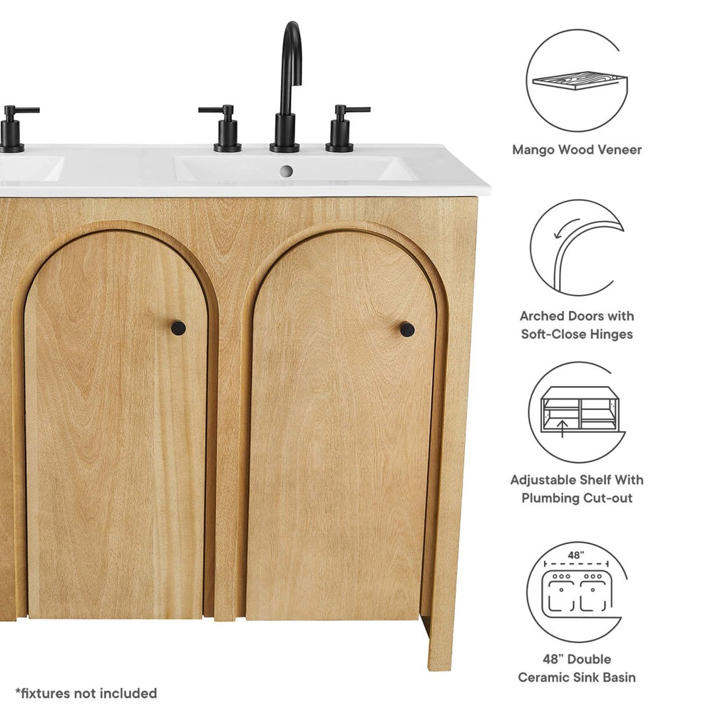 Modway Furniture Appia 48" Double Sink Bathroom Vanity - Stylish Retro Design with Ample Storage and Soft-Close Hinges Oak White EEI-6792-OAK-WHI