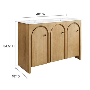 Modway Furniture Appia 48" Double Sink Bathroom Vanity - Stylish Retro Design with Ample Storage and Soft-Close Hinges Oak White EEI-6792-OAK-WHI