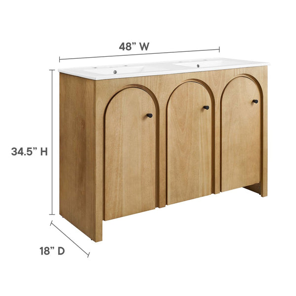 Modway Furniture Appia 48" Double Sink Bathroom Vanity - Stylish Retro Design with Ample Storage and Soft-Close Hinges Oak White EEI-6792-OAK-WHI