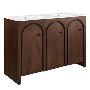 Modway Furniture Appia 48" Double Sink Bathroom Vanity - Stylish Retro Design with Ample Storage and Soft-Close Hinges Walnut White EEI-6792-WAL-WHI