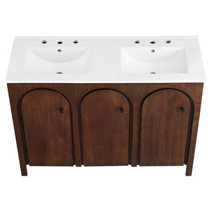 Modway Furniture Appia 48" Double Sink Bathroom Vanity - Stylish Retro Design with Ample Storage and Soft-Close Hinges Walnut White EEI-6792-WAL-WHI